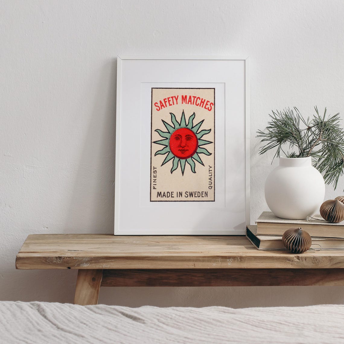 Swedish Safety Matches Vintage Sun Face Retro Illustration Poster - Image 3