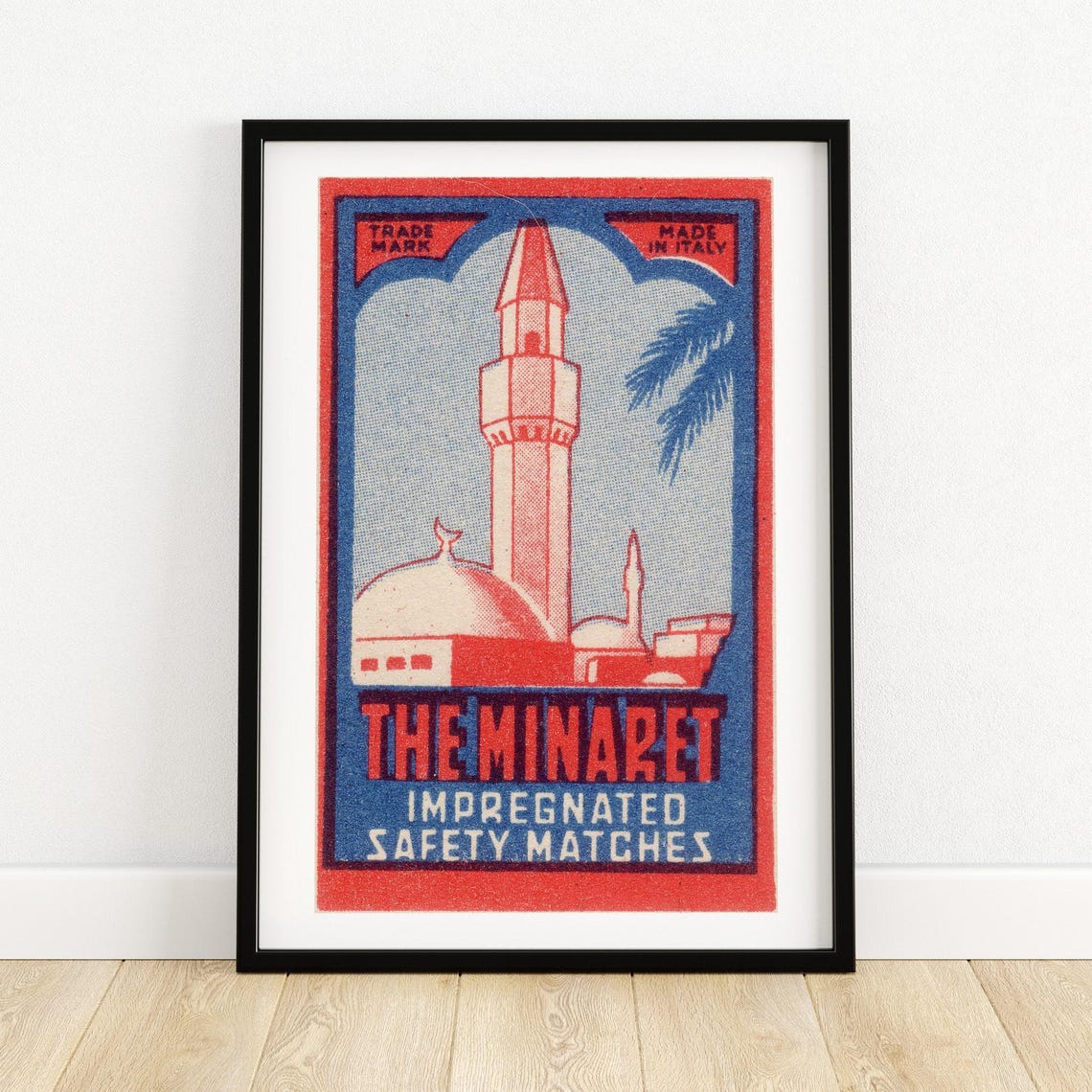 The Minaret Italian Mosque Safety Matches Label Red Blue Art Poster