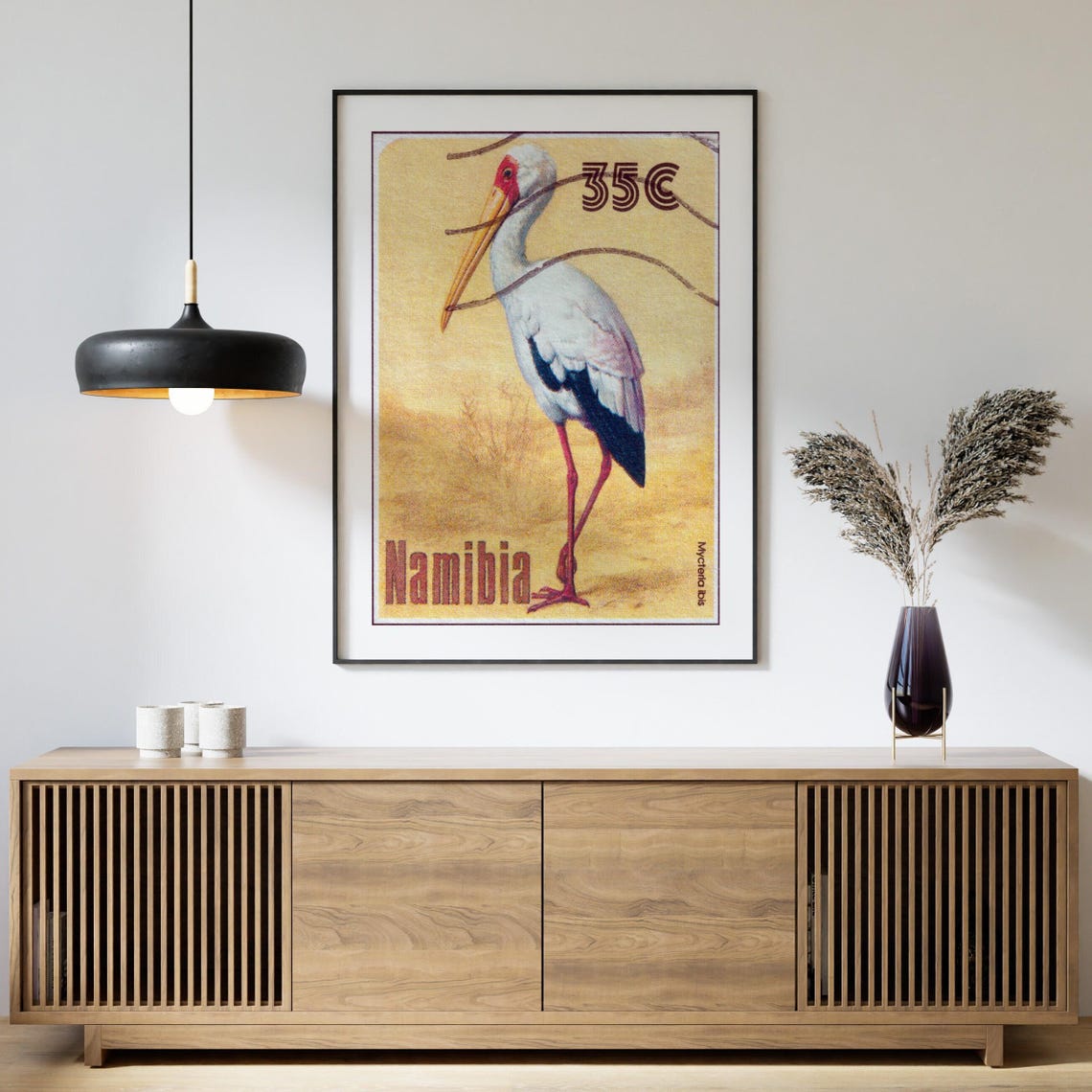 Namibia Yellow Billed Stork Mycteria Ibis Bird Stamp Art Poster - Image 4