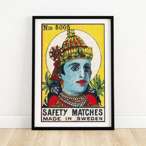 Vishnu Indian God Matchbox Print India Wall Art Vintage India Art Matchbox Wall Poster Vintage Poster Print