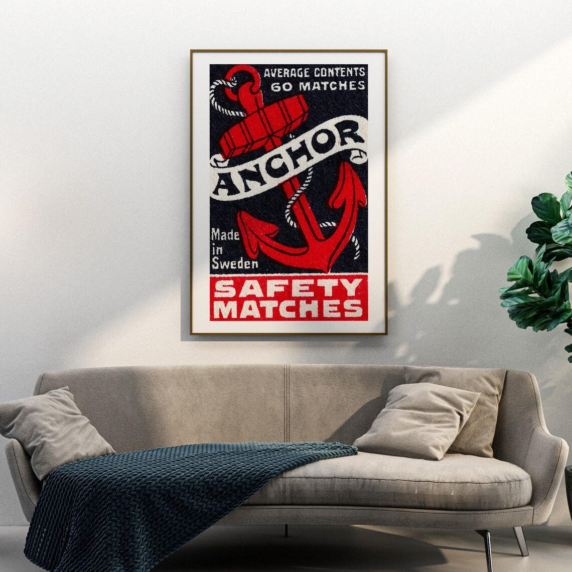 Red Anchor Matchbox, Vintage Swedish Art Poster Print - Image 3