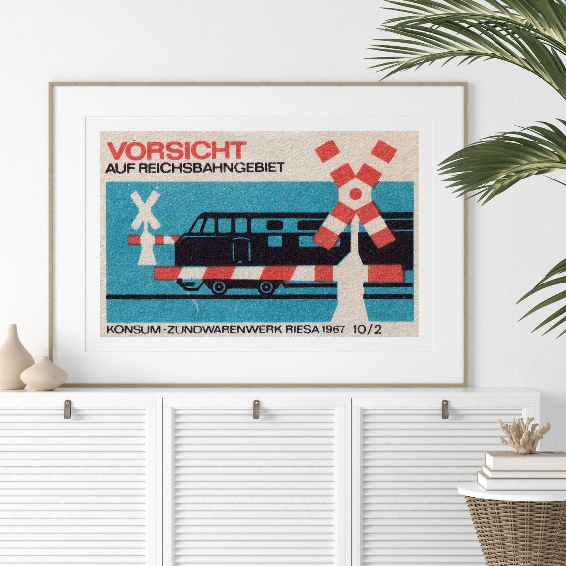 Vorsicht Railroad Crossing 1967 German Matchbox Label Vintage Poster - Image 2