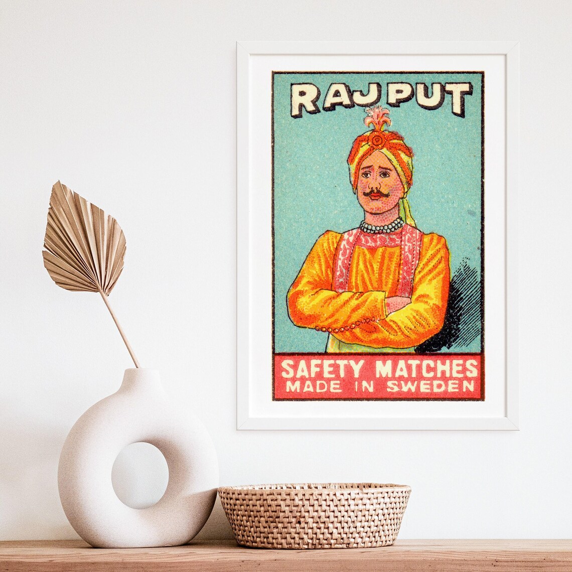 Rajput Turban Portrait Vintage Swedish Safety Matches Label Poster - Image 4