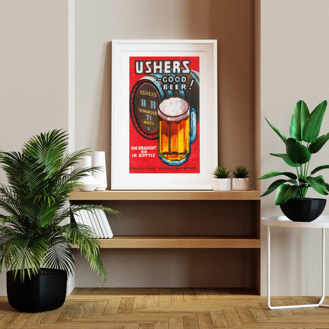 Ushers Good Beer Vintage British Beer Barrel Matchbox Label Poster - Image 2