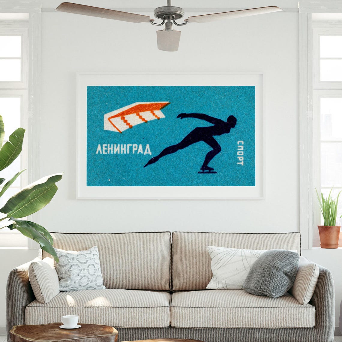 Leningrad Sport Soviet Speed Skater Silhouette Teal Matchbox Poster - Image 3
