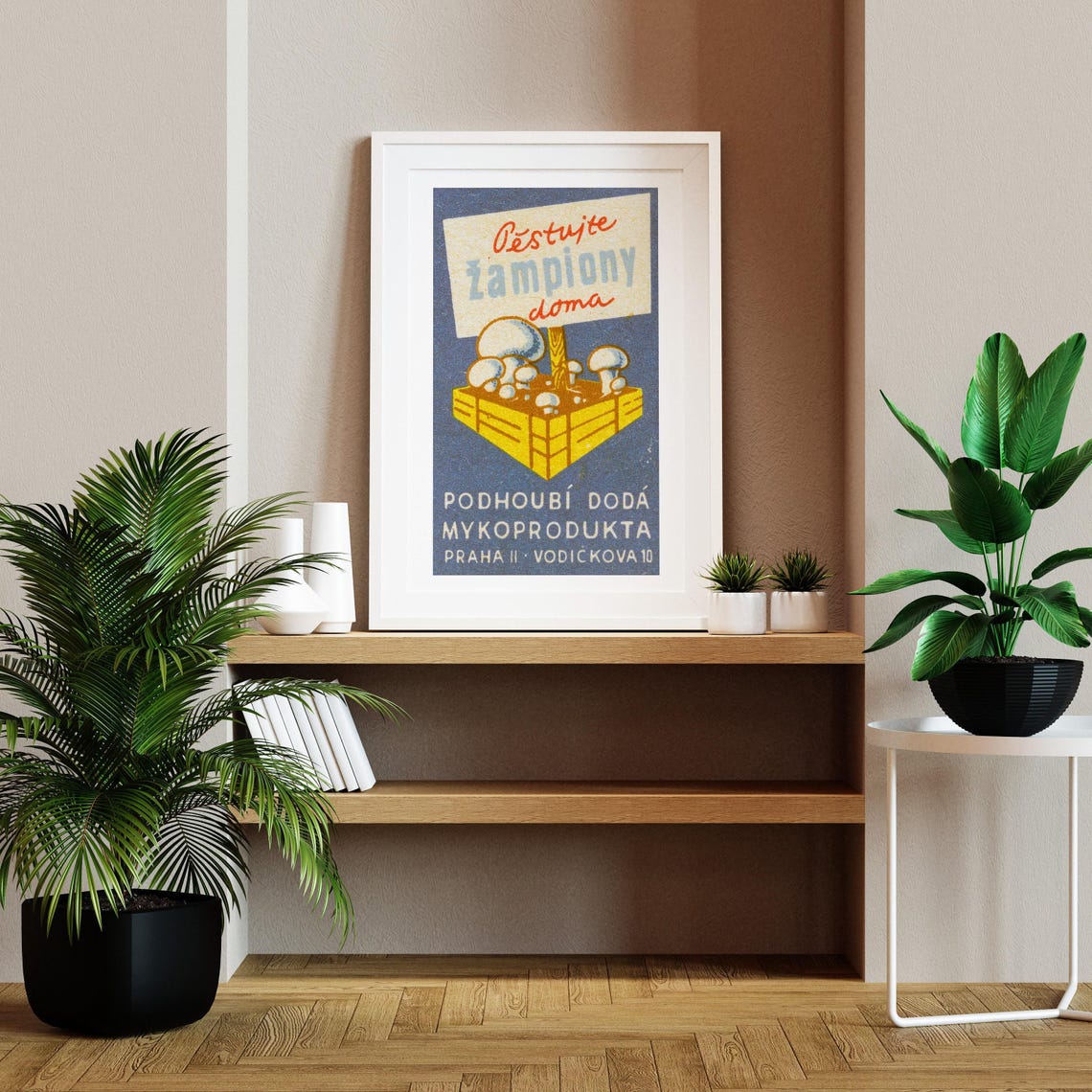 Pestujte Zampiony Doma Mushroom Growing Matchbox Label Poster - Image 2