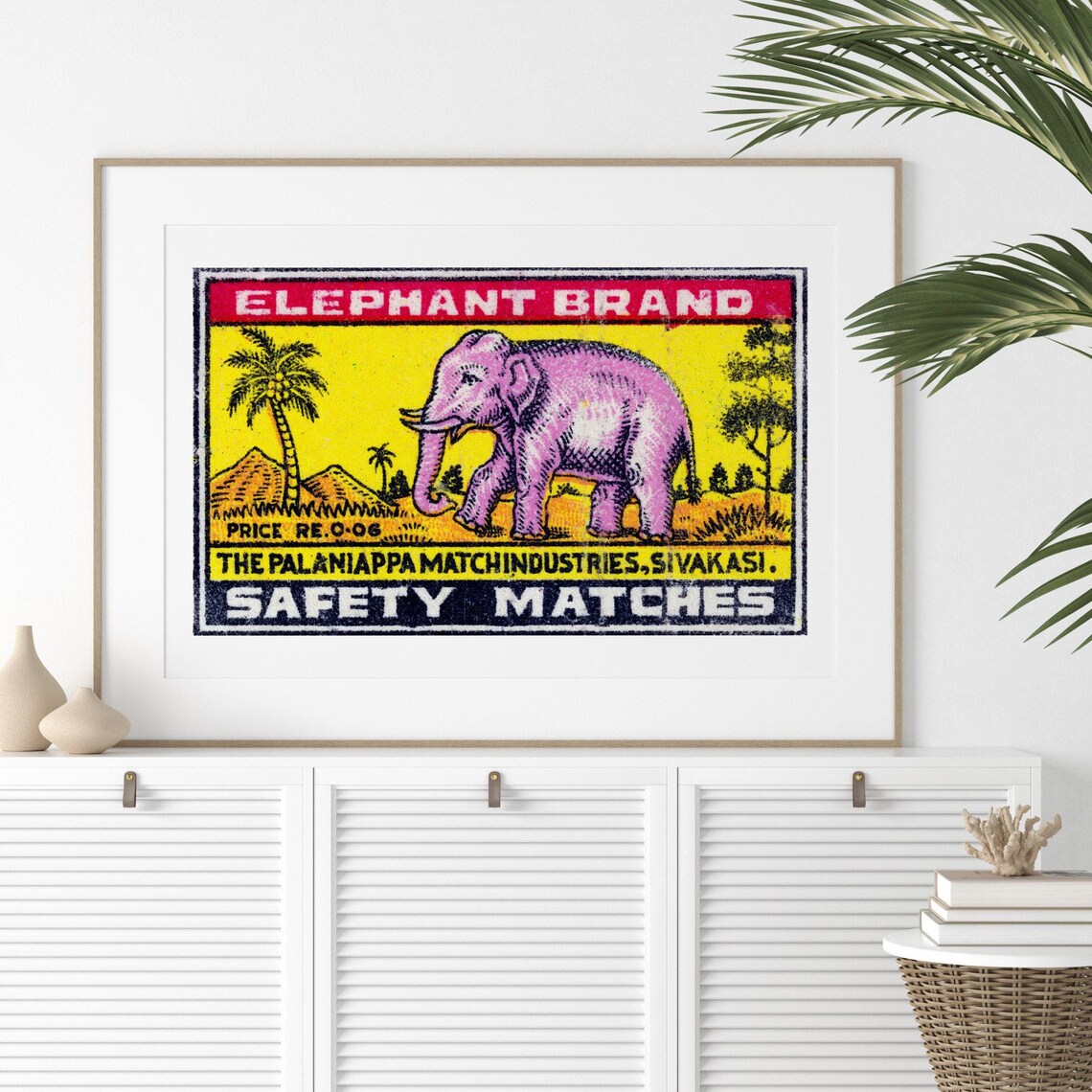Pink Elephant Matchbox Vintage Indian Art Poster - Image 2