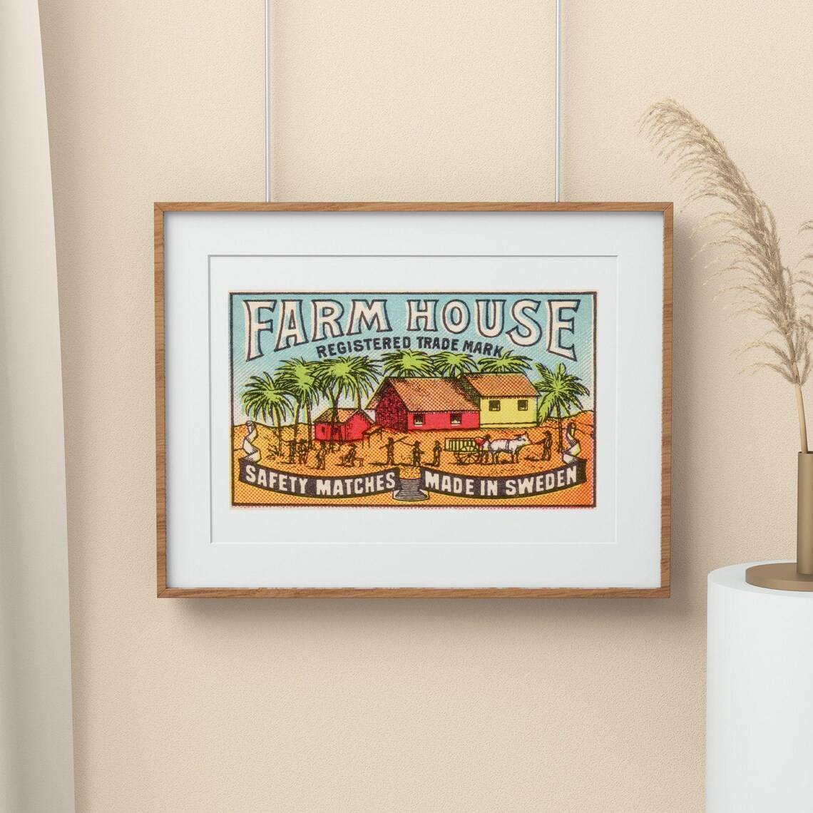 Farm House Swedish Safety Matches Vintage Label Art Poster Red - Image 2