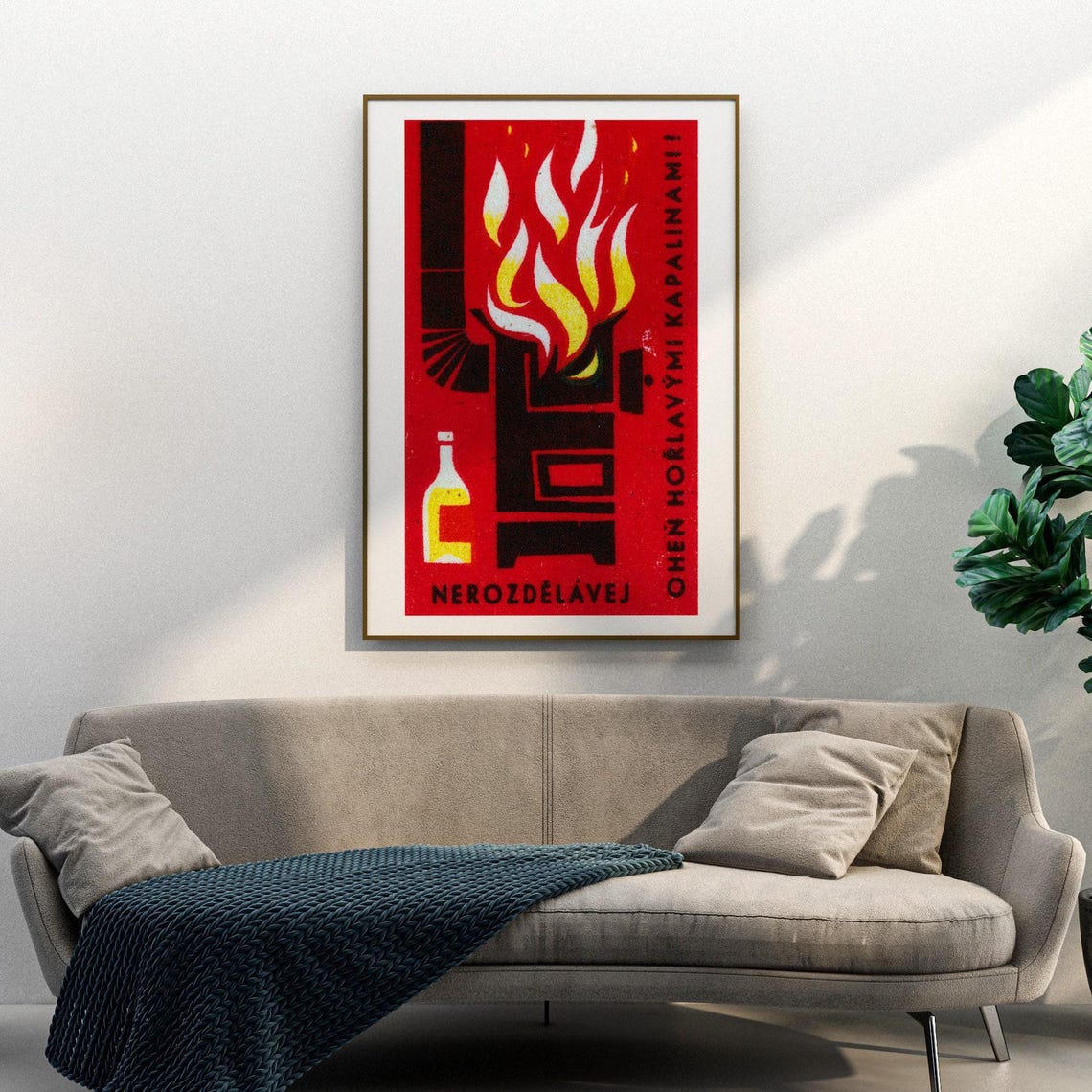 Nerozdelavej Ohen Horlavymi Kapalinami Fire Warning Vintage Poster - Image 3