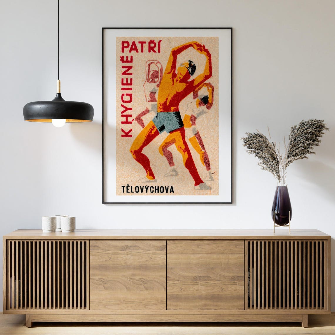 Czech Matchbox Label Athletes Training Hygiene Red Orange Retro Poster - Image 4