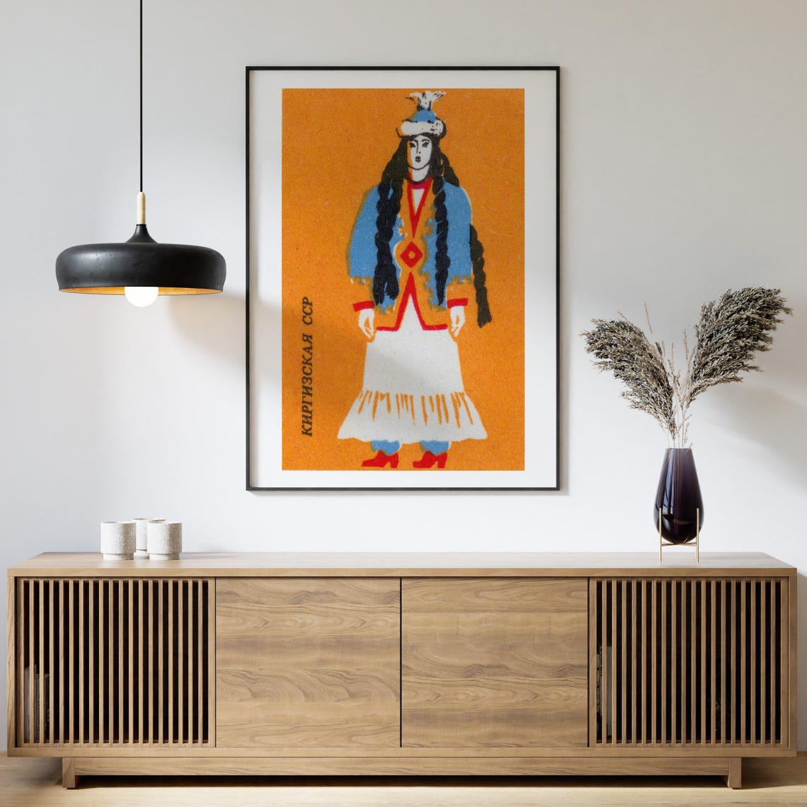 Kirgiz SSR Woman in Kyrgyz Folk Costume Soviet Vintage Matchbox Poster - Image 4