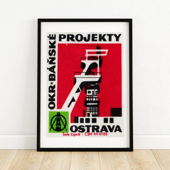 Industrial Building Matchbox Print Czech Wall Art Vintage Czech Art Matchbox Wall Poster Vintage Poster Print