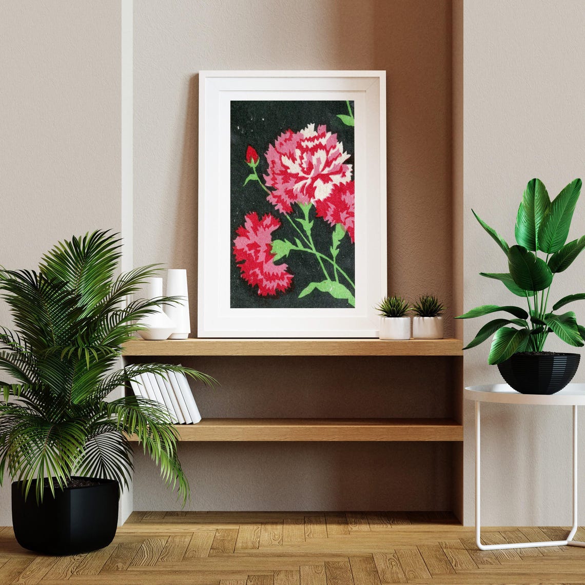 Pink Carnations On Black Vintage Floral Matchbox Label Art Poster - Image 2