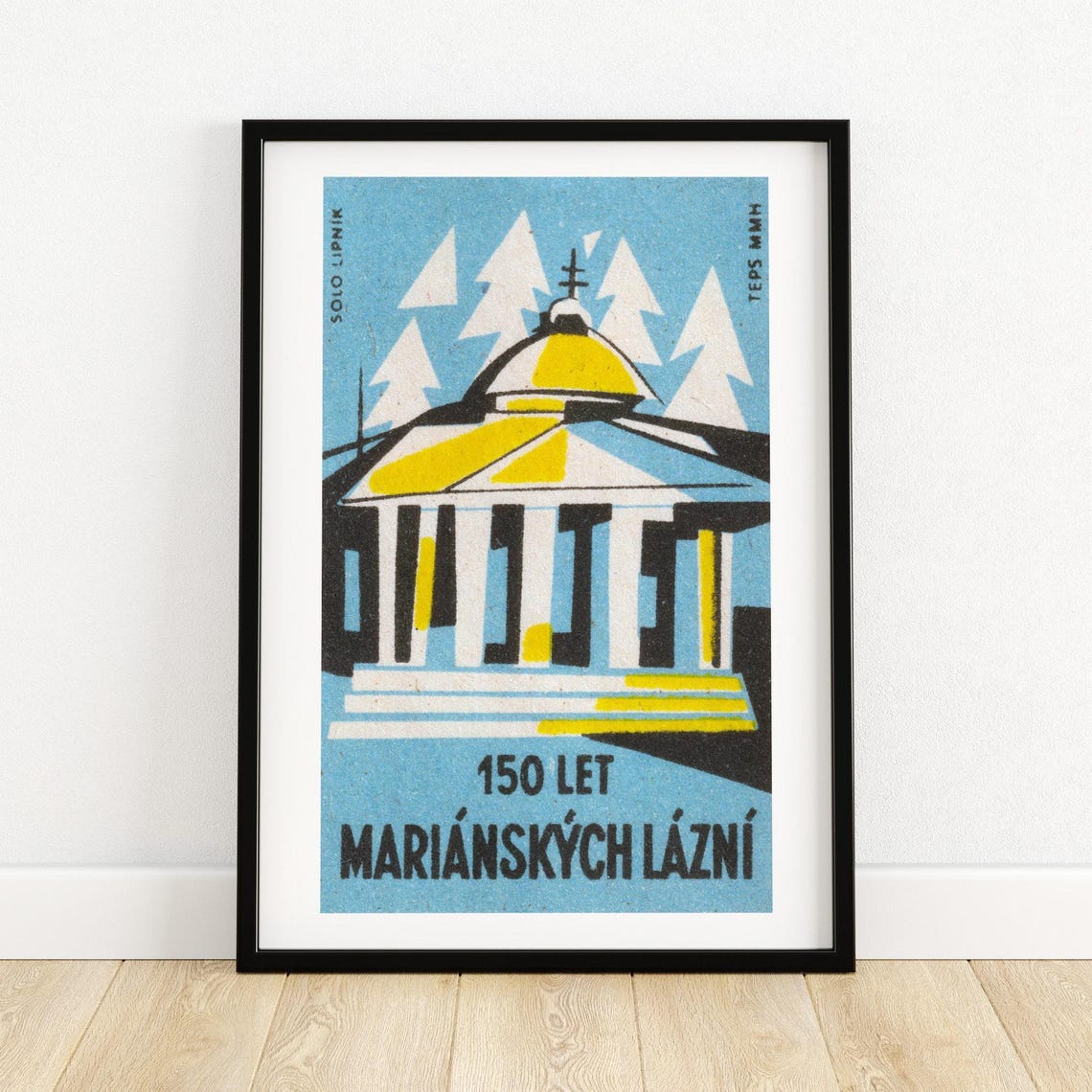 150 Let Marianskych Lazni Spa Colonnade Czech Matchbox Label Poster