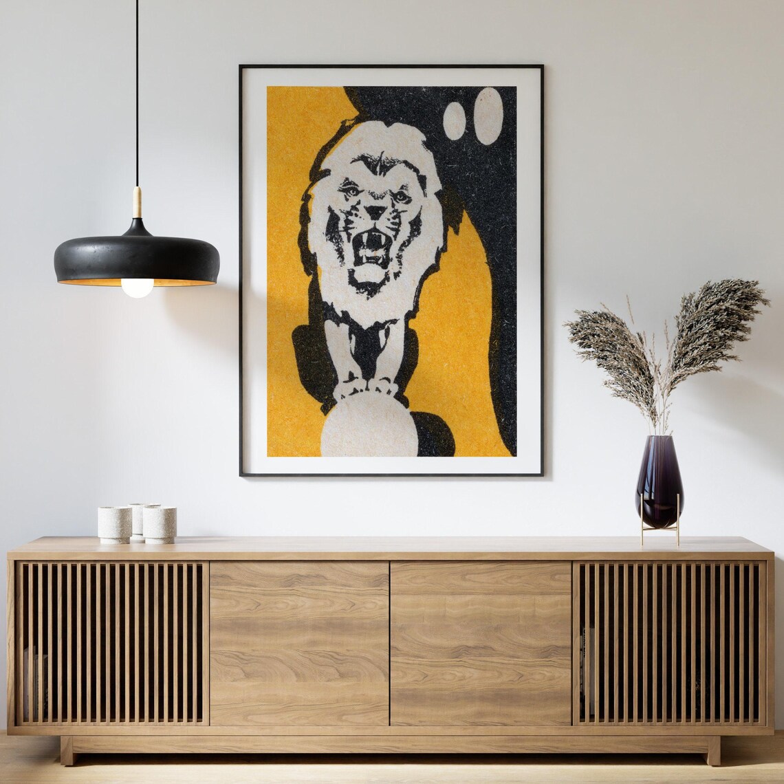 Roaring Lion on Ball Yellow Vintage Matchbox Art Poster Circus - Image 4