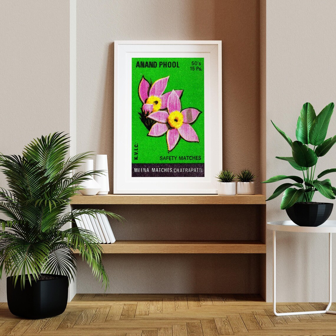 Anand Phool Pink Flowers Indian Safety Matches Vintage Art Poster - Image 2
