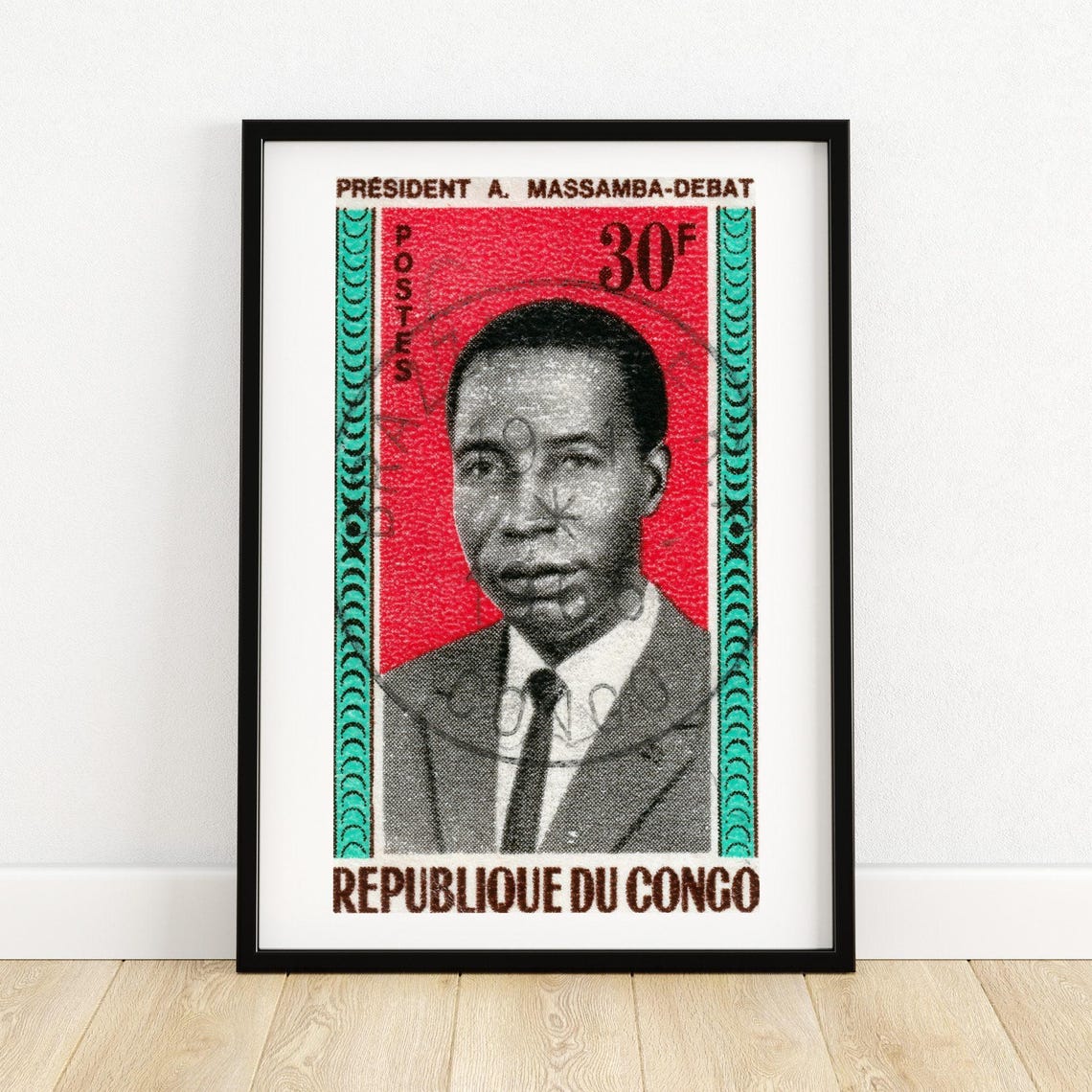 President A Massamba Debat Congo Vintage Postage Stamp Portrait Poster