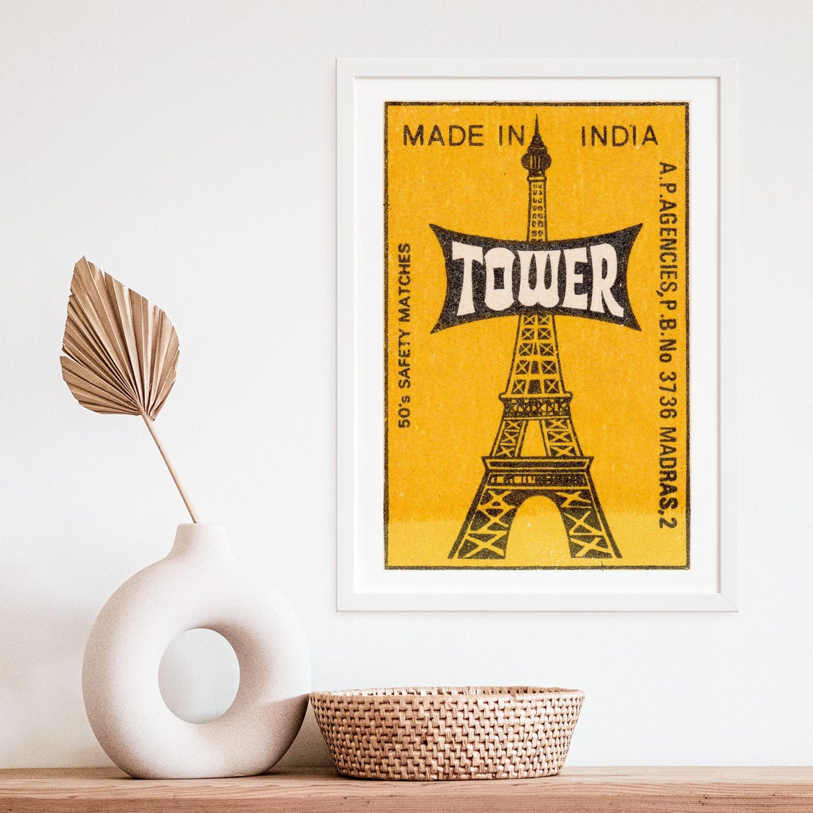 Tower Eiffel Tower Indian 1950s Safety Matches Yellow Label Art Poster - Image 4
