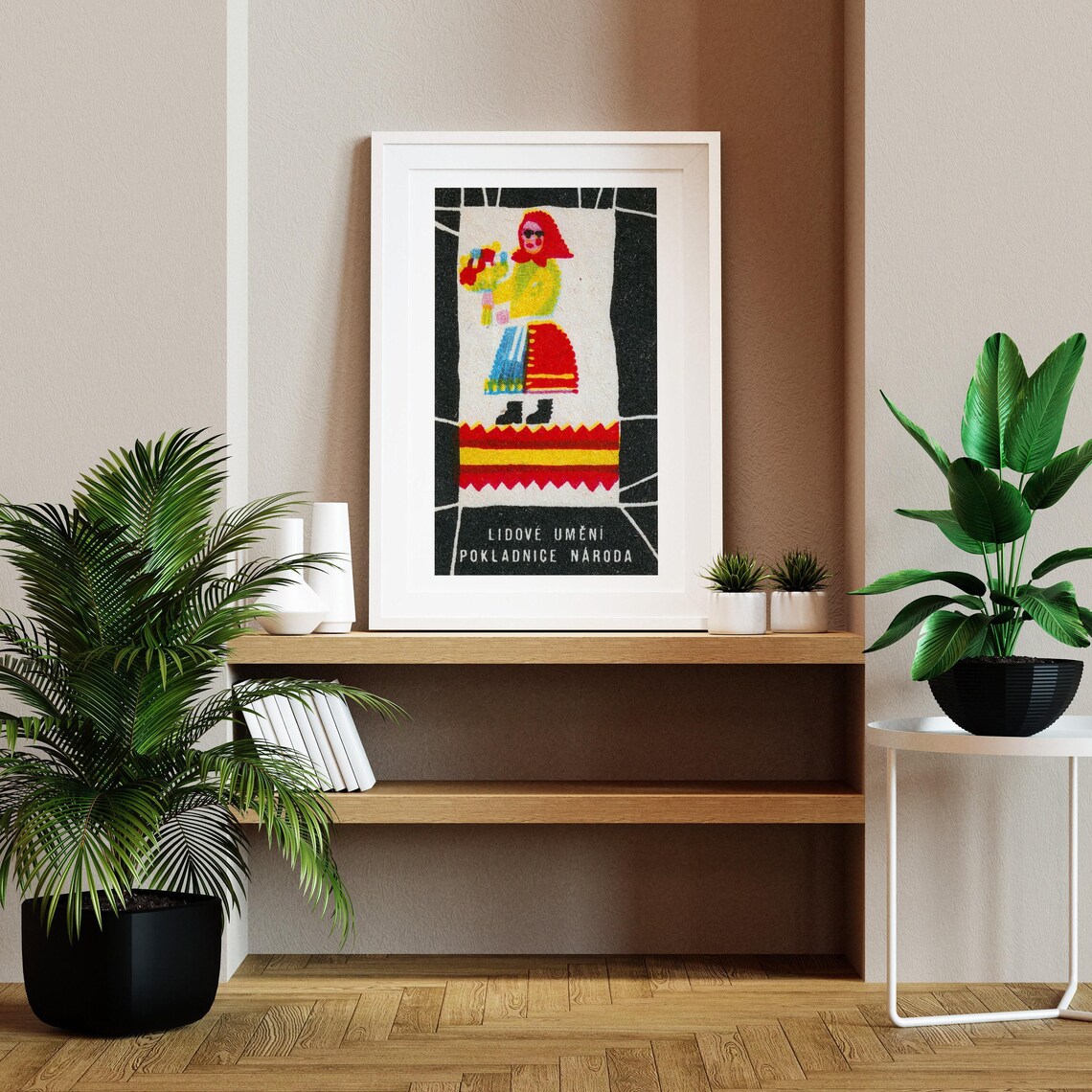 Folk Woman Flowers Czech Vintage Matchbox Label Folk Art Decor Poster - Image 2