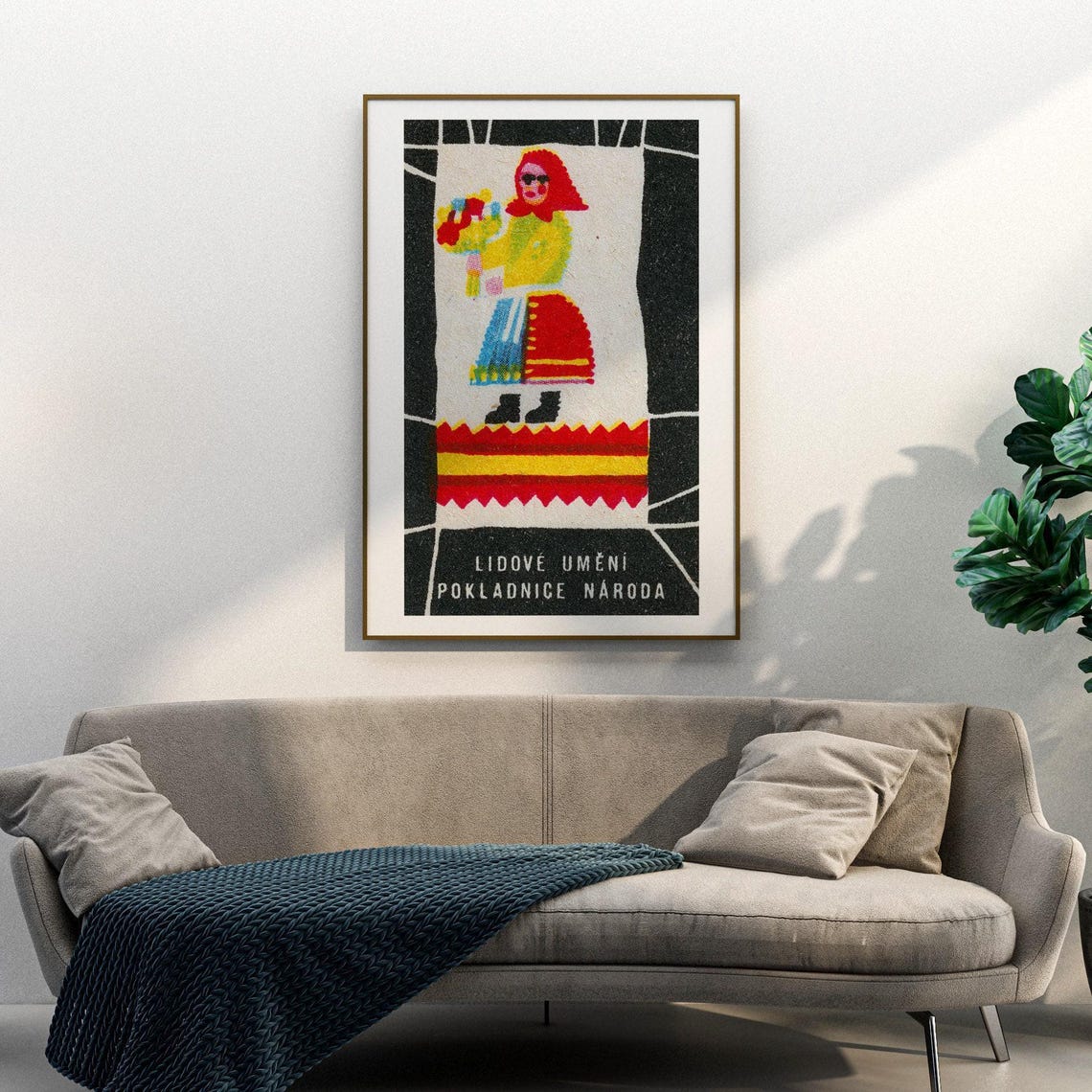 Folk Woman Flowers Czech Vintage Matchbox Label Folk Art Decor Poster - Image 3