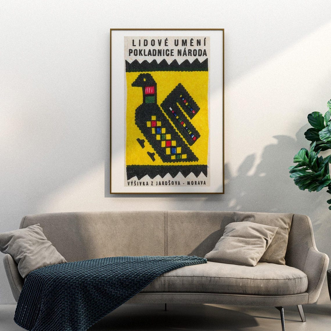 Black Folk Bird Moravian Embroidery Jarošov Vintage Label Poster - Image 3