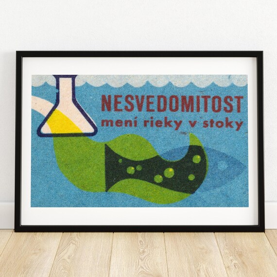 Chemicals Poison Fish Matchbox Print Czech Wall Art Vintage Czech Art Matchbox Wall Poster Vintage Poster Print