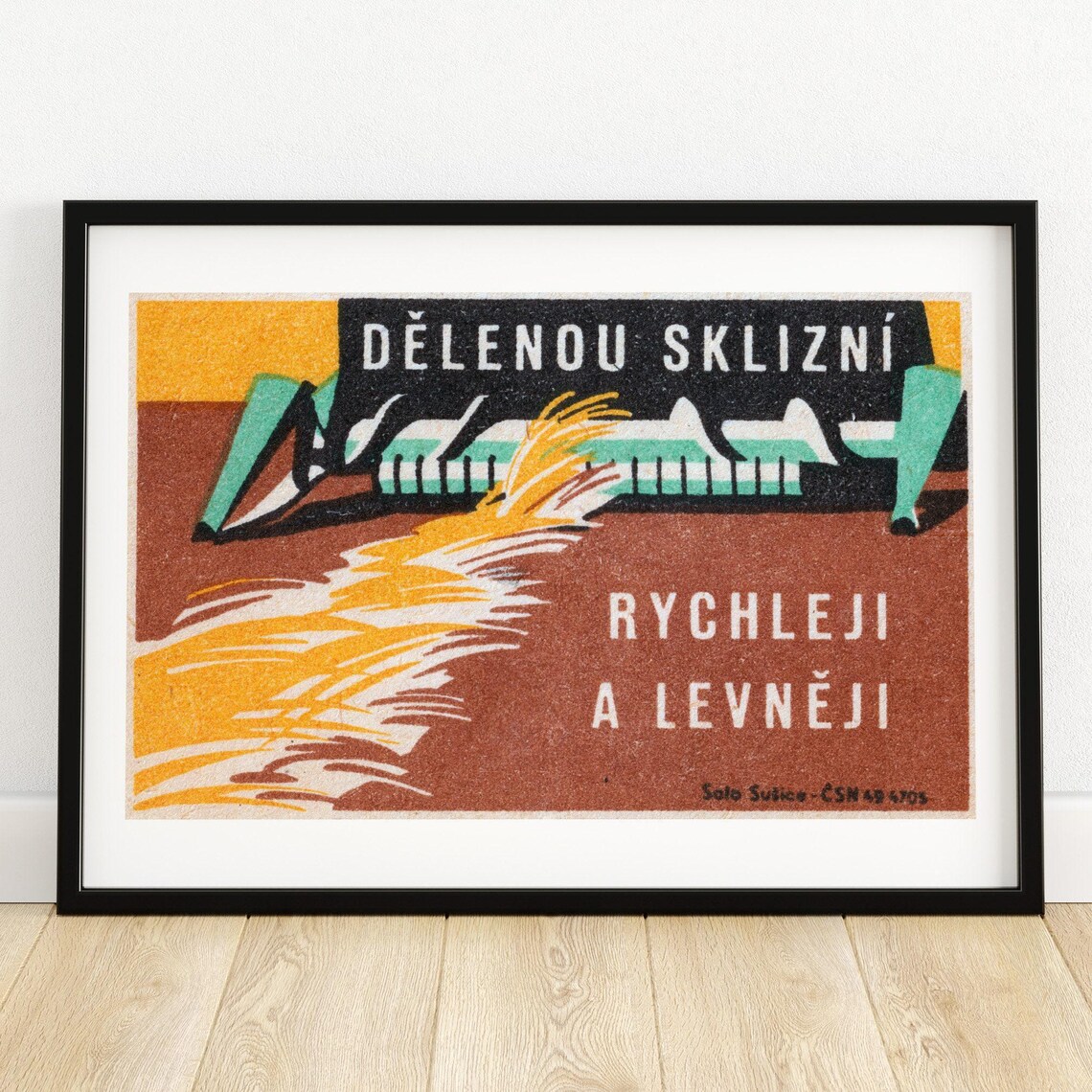 Harvest Faster Combine Wheat Field Vintage Czech Agricultural Poster