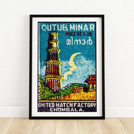 Qutub Minar Matchbox Print Aesthetic Wall Art Vintage India Art Matchbox Wall Poster Vintage Poster Print