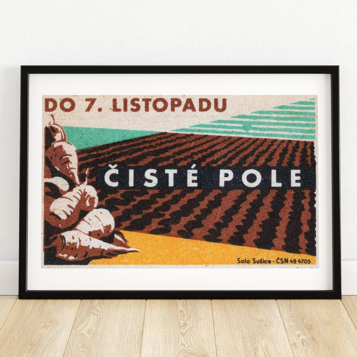 Clean Field Sugar Beets Striped Furrows Vintage Czech Harvest Poster