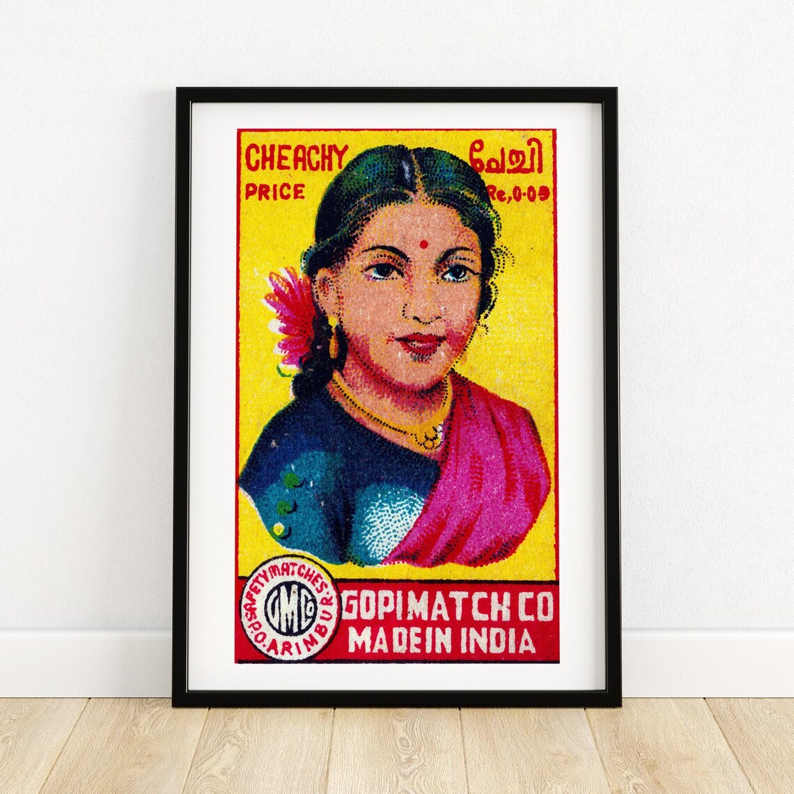 Indian Woman Pink Saree Vintage Cheachy Matchbox Label Art Poster