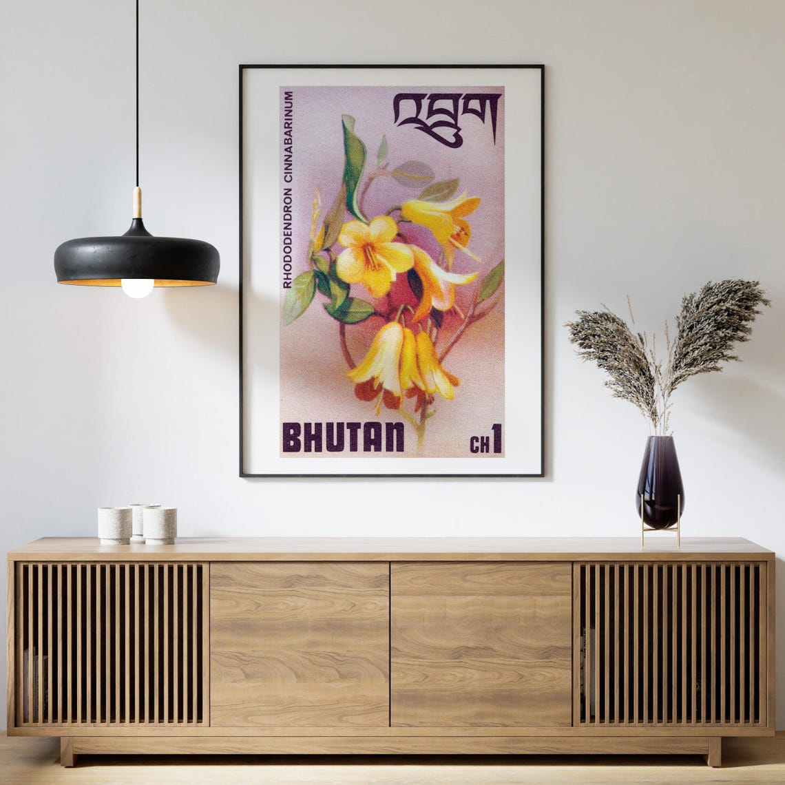Bhutan Yellow Rhododendron Cinnabarinum Vintage Botanical Stamp Poster - Image 4