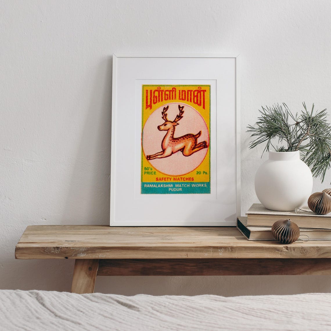 Spotted Deer Leaping Tamil Indian Safety Matches Label Art Poster - Image 3
