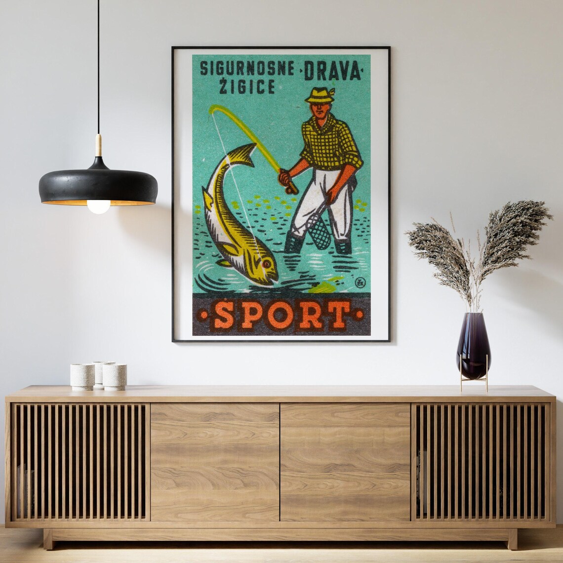 Drava Sport Vintage Fisherman Big Fish Catch Scene Art Poster - Image 4