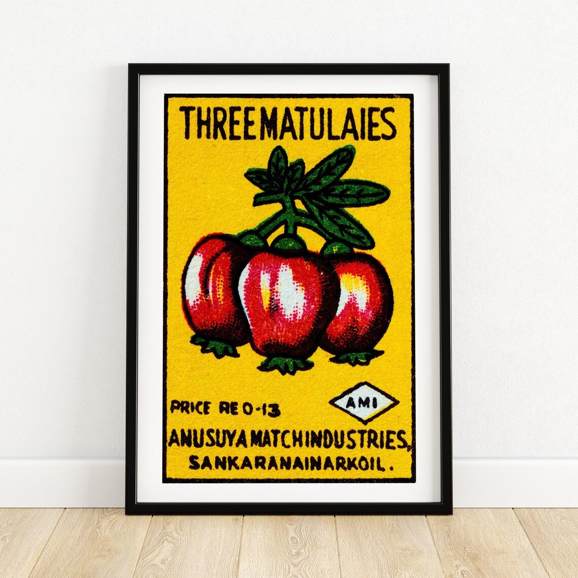 Three Fruits Matchbox Print, Vintage Indian Art