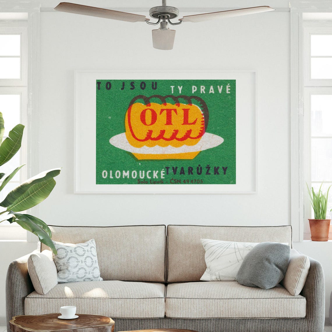 Olomouc Tvaruzky Cheese Wedge Green Vintage Czech Food Poster - Image 3