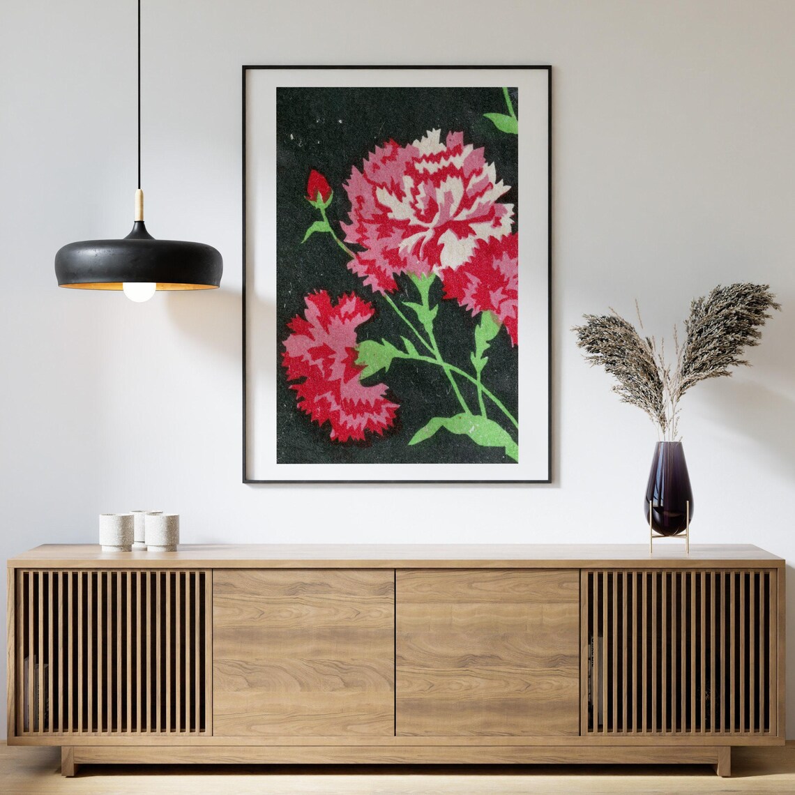 Pink Carnations On Black Vintage Floral Matchbox Label Art Poster - Image 4
