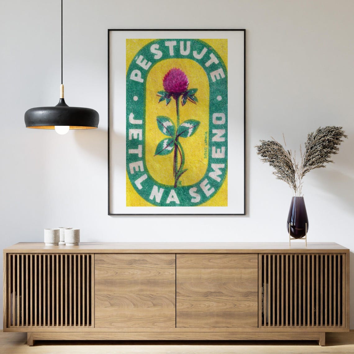 Grow Clover For Seed Czech Matchbox Label Red Clover Yellow Art Poster - Image 4