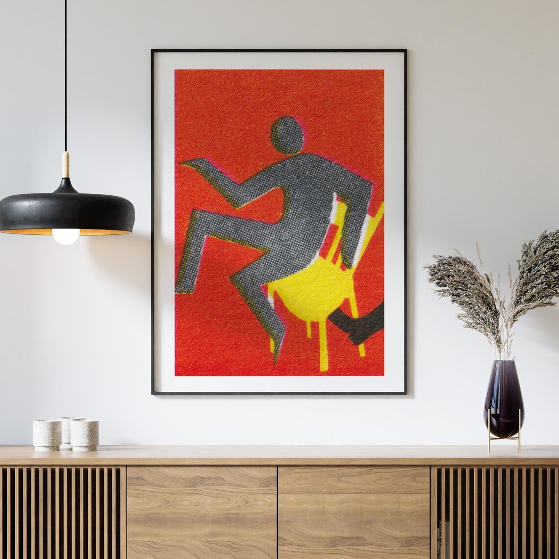 Tripping Figure Yellow Chair Abstract Vintage Matchbox Style Poster - Image 4