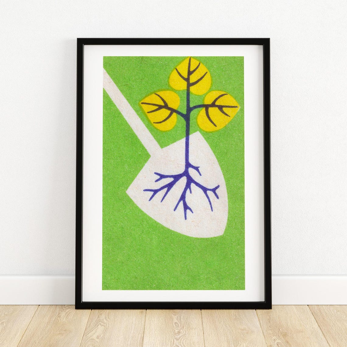 Young Tree Seedling on Spade Green Vintage Matchbox Art Poster