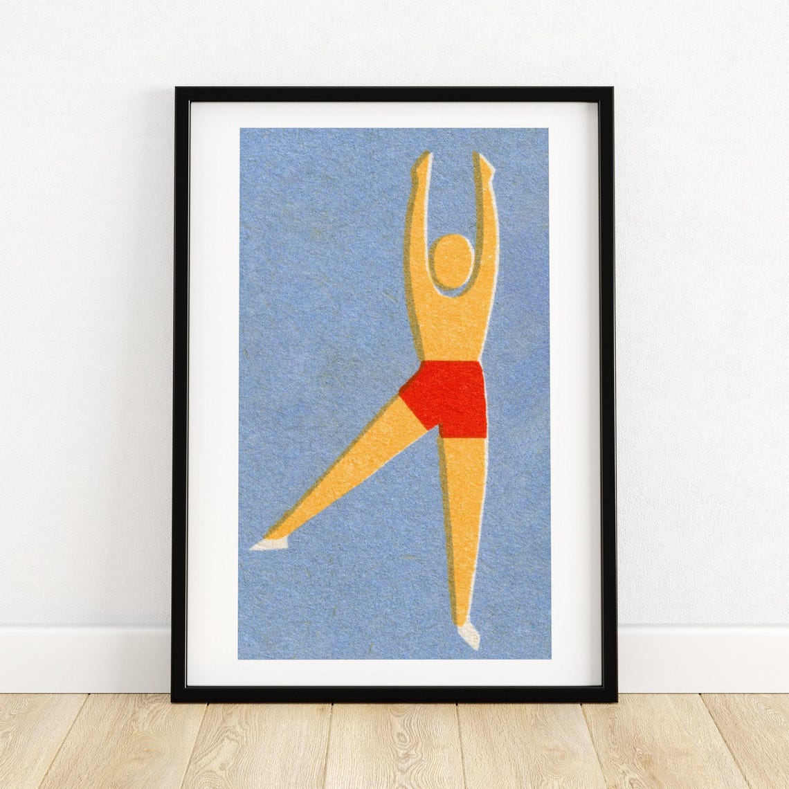 Dancing Man Gymnast Yellow Figure Vintage Matchbox Art Poster