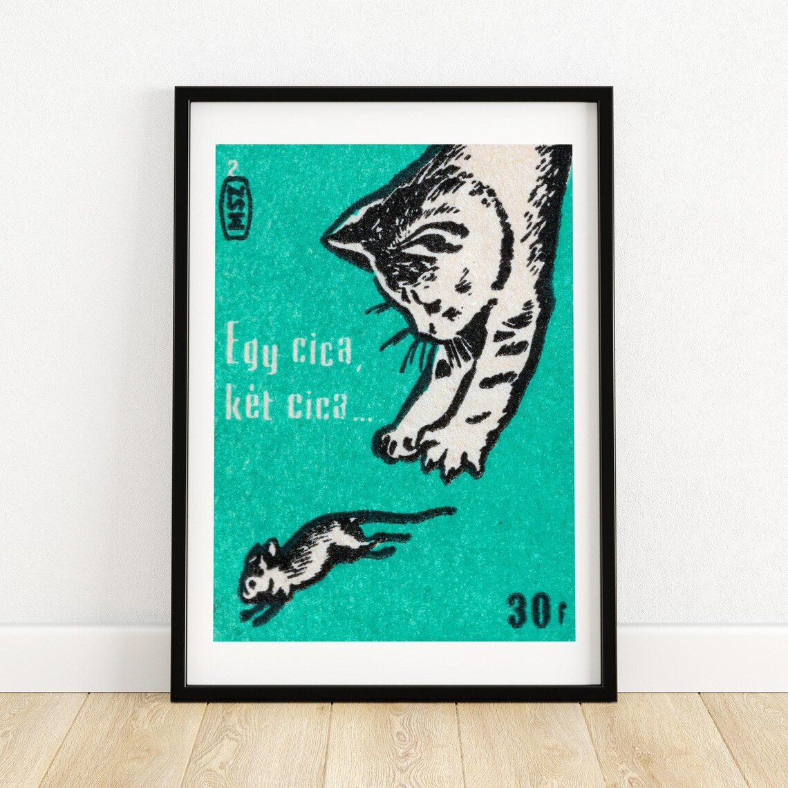 Cat Chasing Mouse Matchbox Vintage Czech Art Print