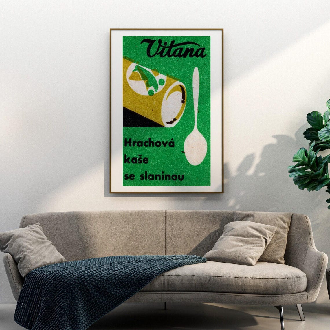 Vitana Pea Mash With Bacon Czech Vintage Food Matchbox Poster - Image 3