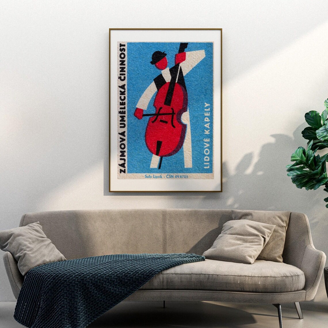 Bass Player Matchbox Vintage Czech Art Poster - Image 3