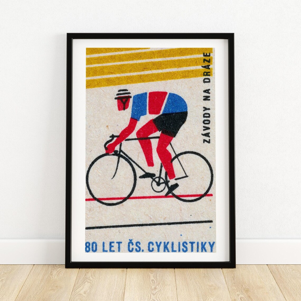 Track Cyclist 80 Years Czech Cycling Retro Matchbox Label Art Poster