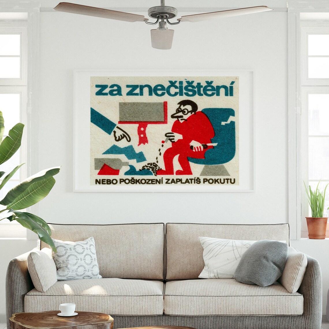 Czech Anti Pollution Cartoon Za Znečištění Vintage Humor Label Poster - Image 3