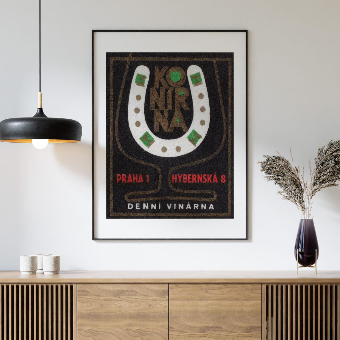 Konirna Prague Daily Wine Bar Horseshoe Vintage Label Art Print - Image 4