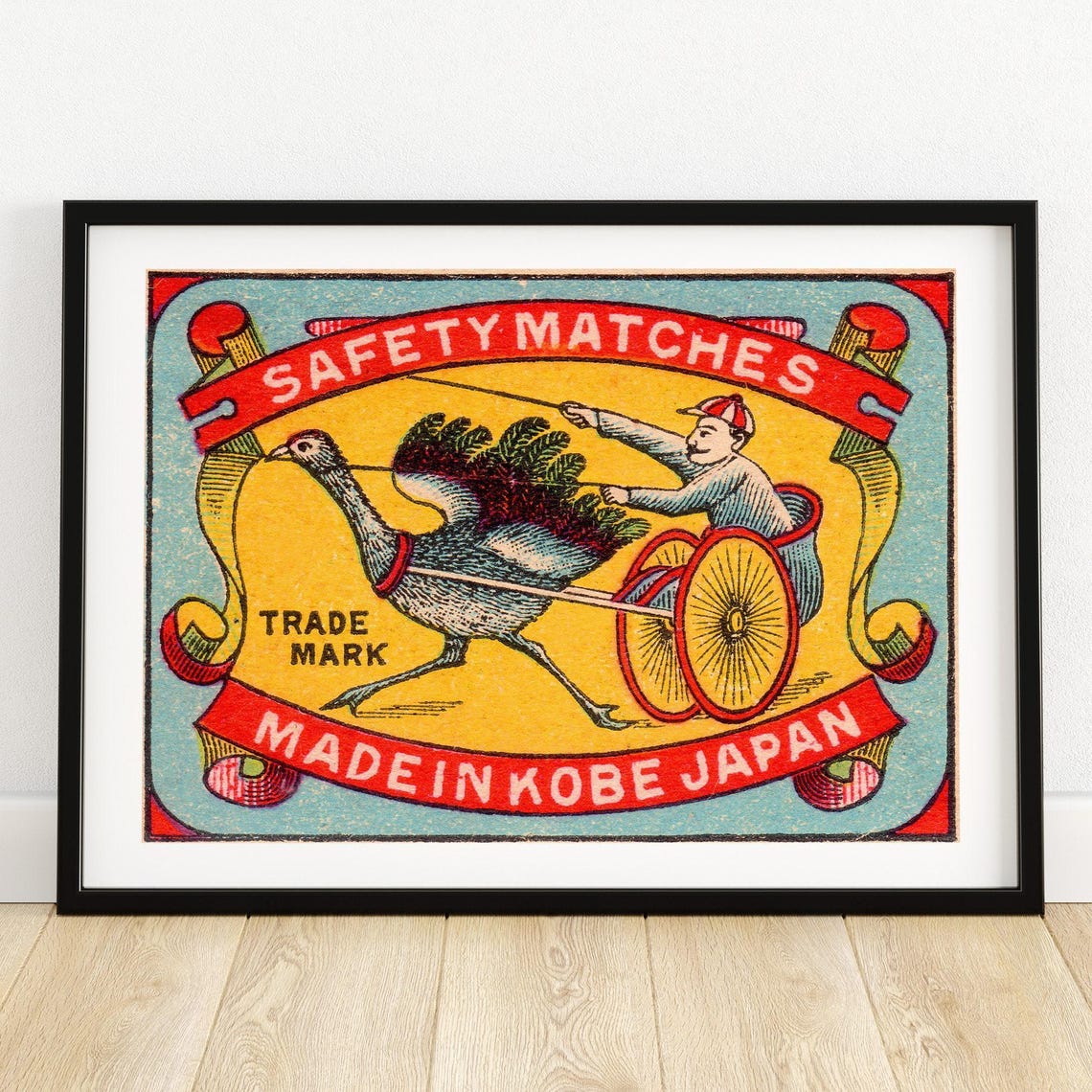 Japan Turkey Rickshaw Safety Matches Kobe Vintage Trade Mark Poster