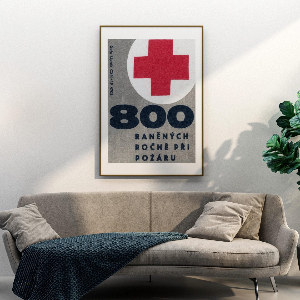 800 Fire Injuries Yearly Red Cross Safety Vintage Gray Poster - Image 3