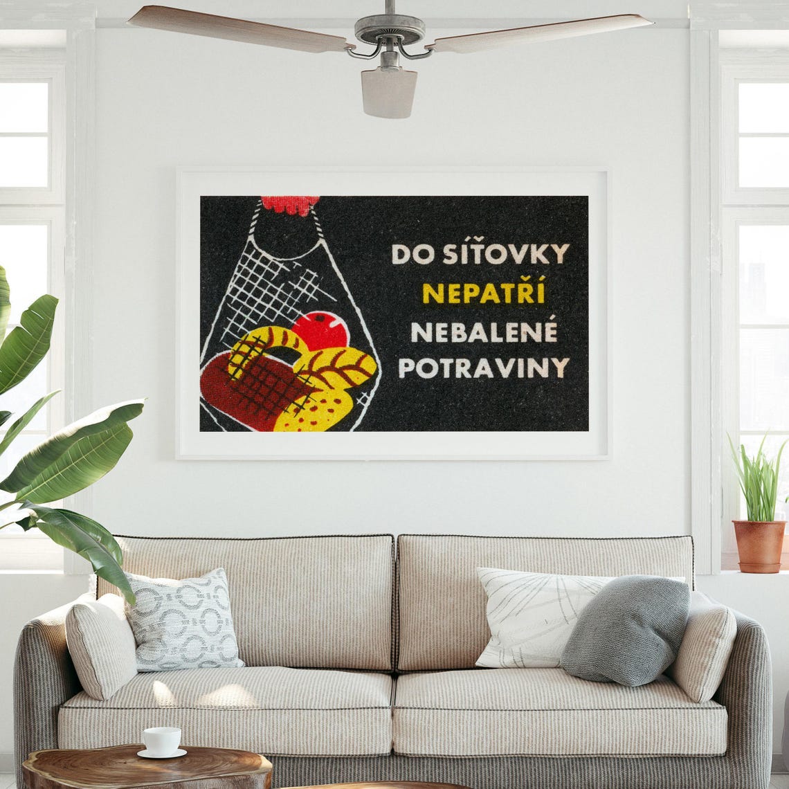 Do Sitovky Nepatri Nebalene Potraviny Czech String Bag Retro Poster - Image 4