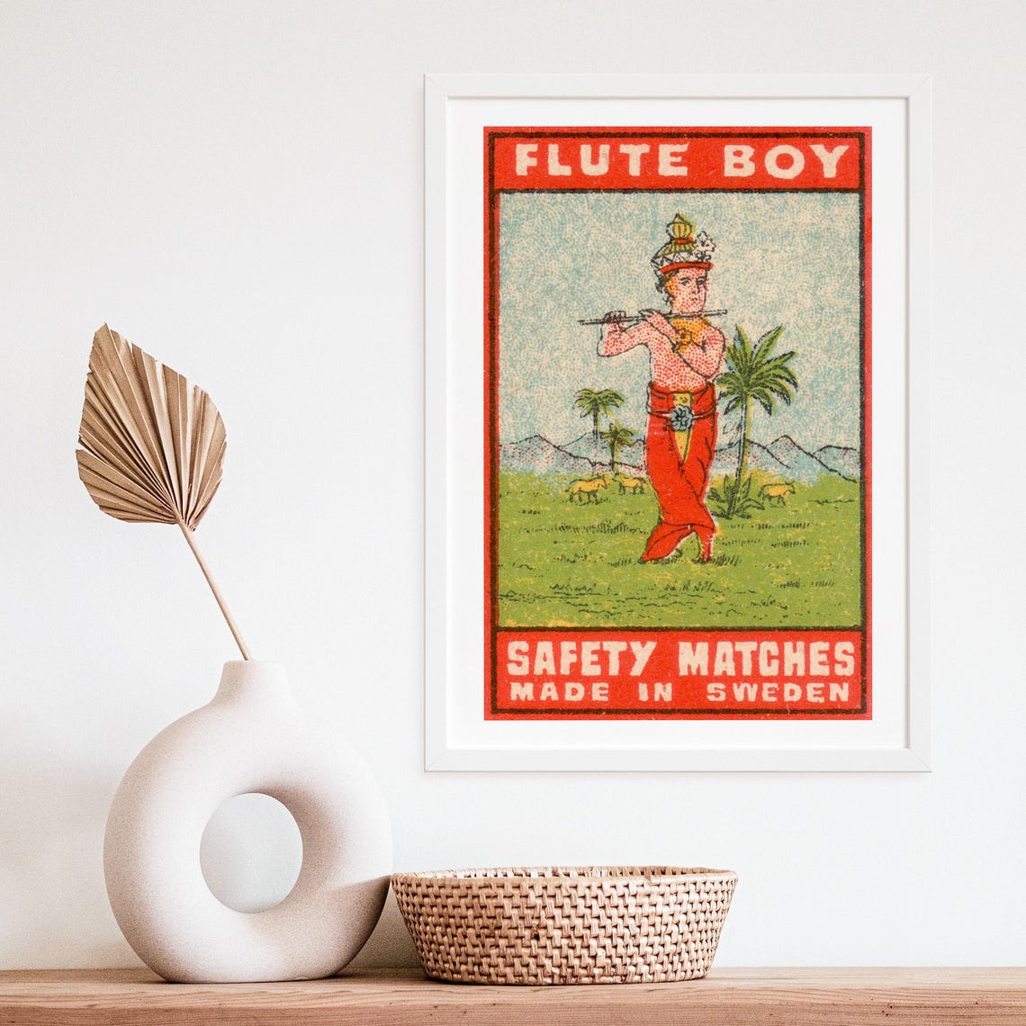 Flute Boy Playing Pastoral Landscape Swedish Safety Matches Poster - Image 4